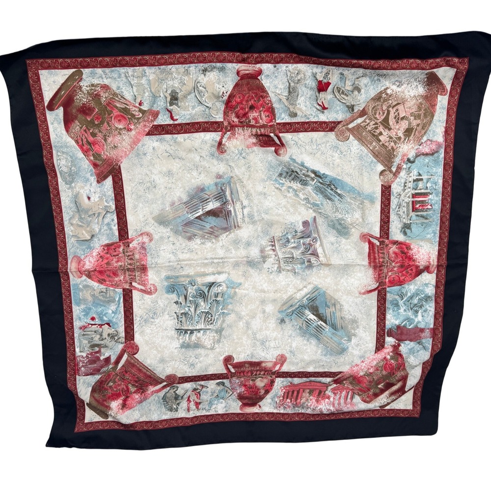 Made in Italy Classical Antiquity Scarf Women OS‎ Navy Blue Red Greco-Roman Art